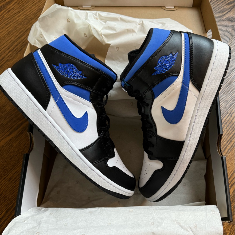 Nike Jordan 1 Mid White Black Racer Blue - size 13